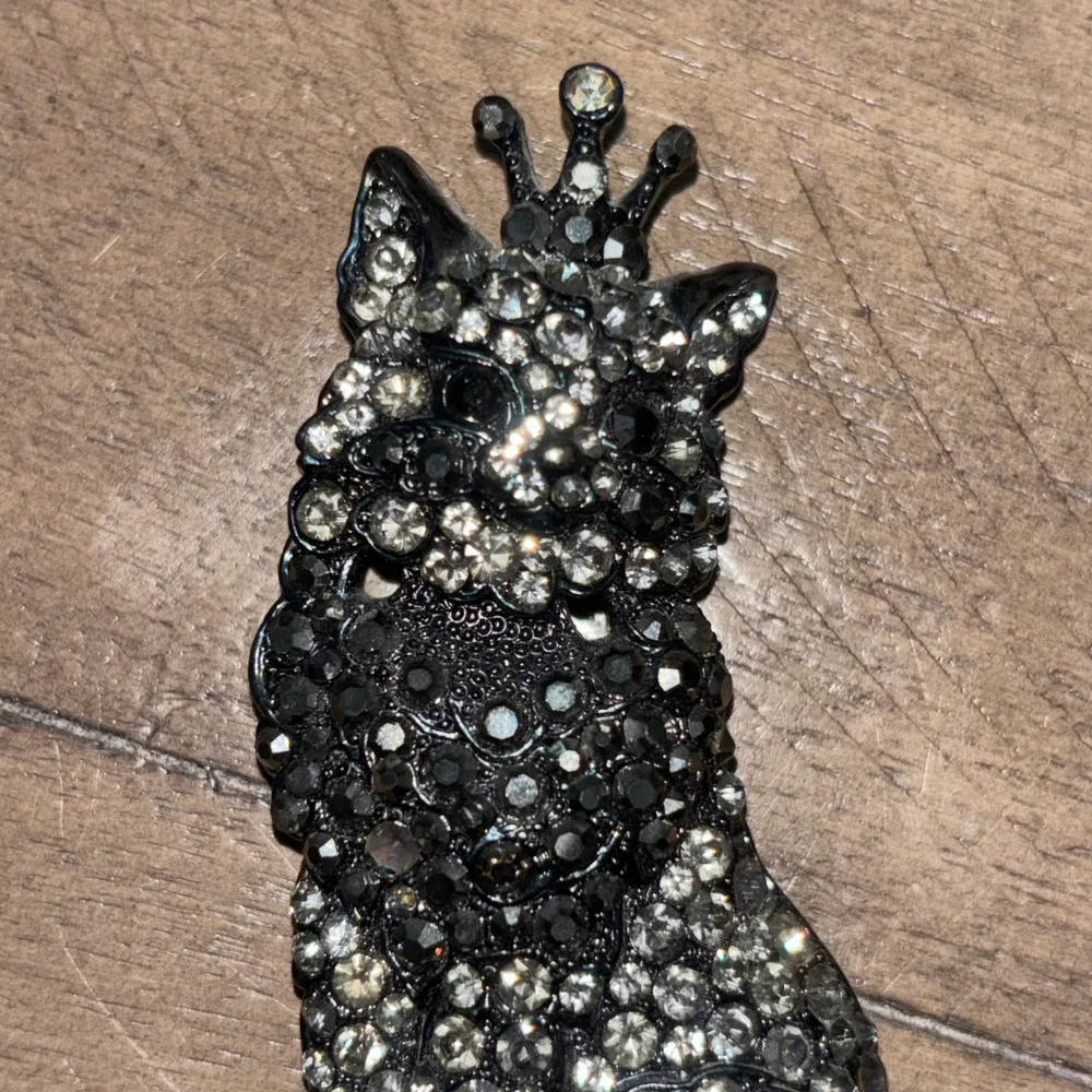 Vintage Black Cat Brooch Rhinestone Diamond Royal‎ Goth Whimsigoth